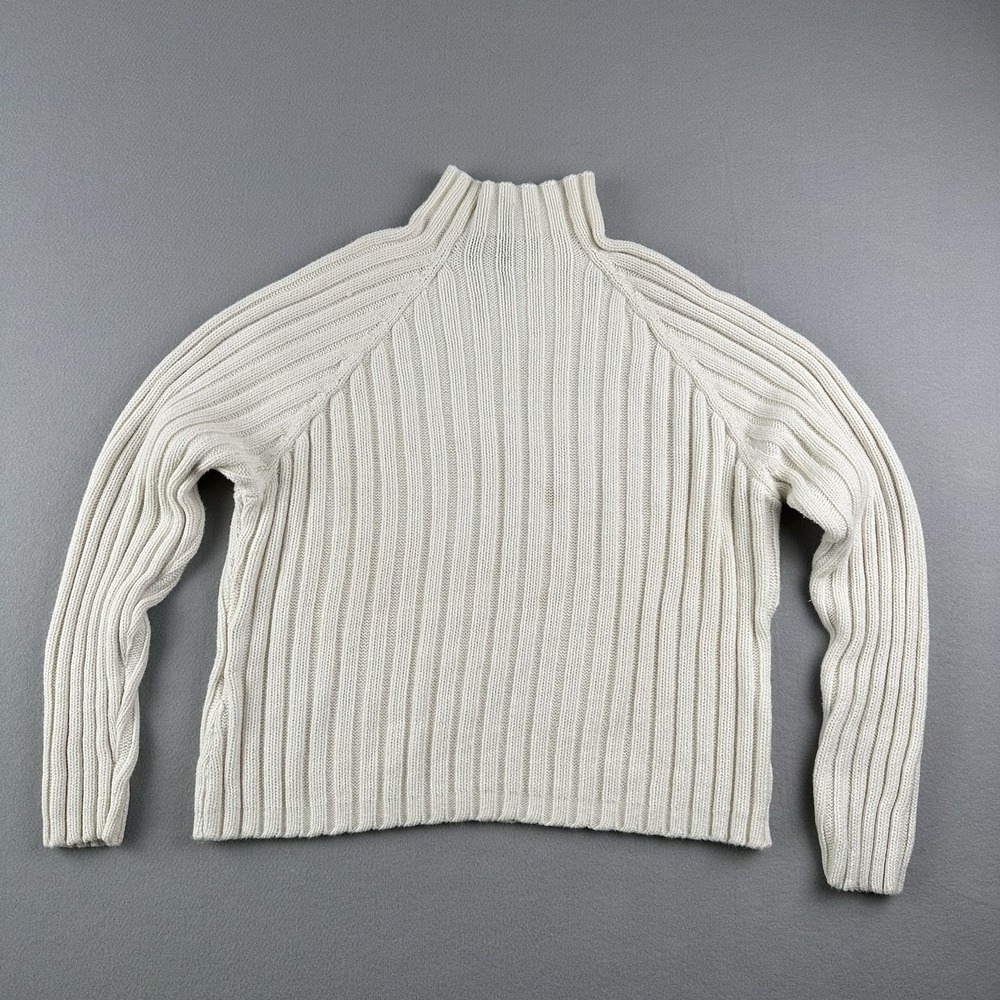 Herman Geist Women's XL Beige Mock Neck Ribbed Knit Slim Fit Pullover Sweater